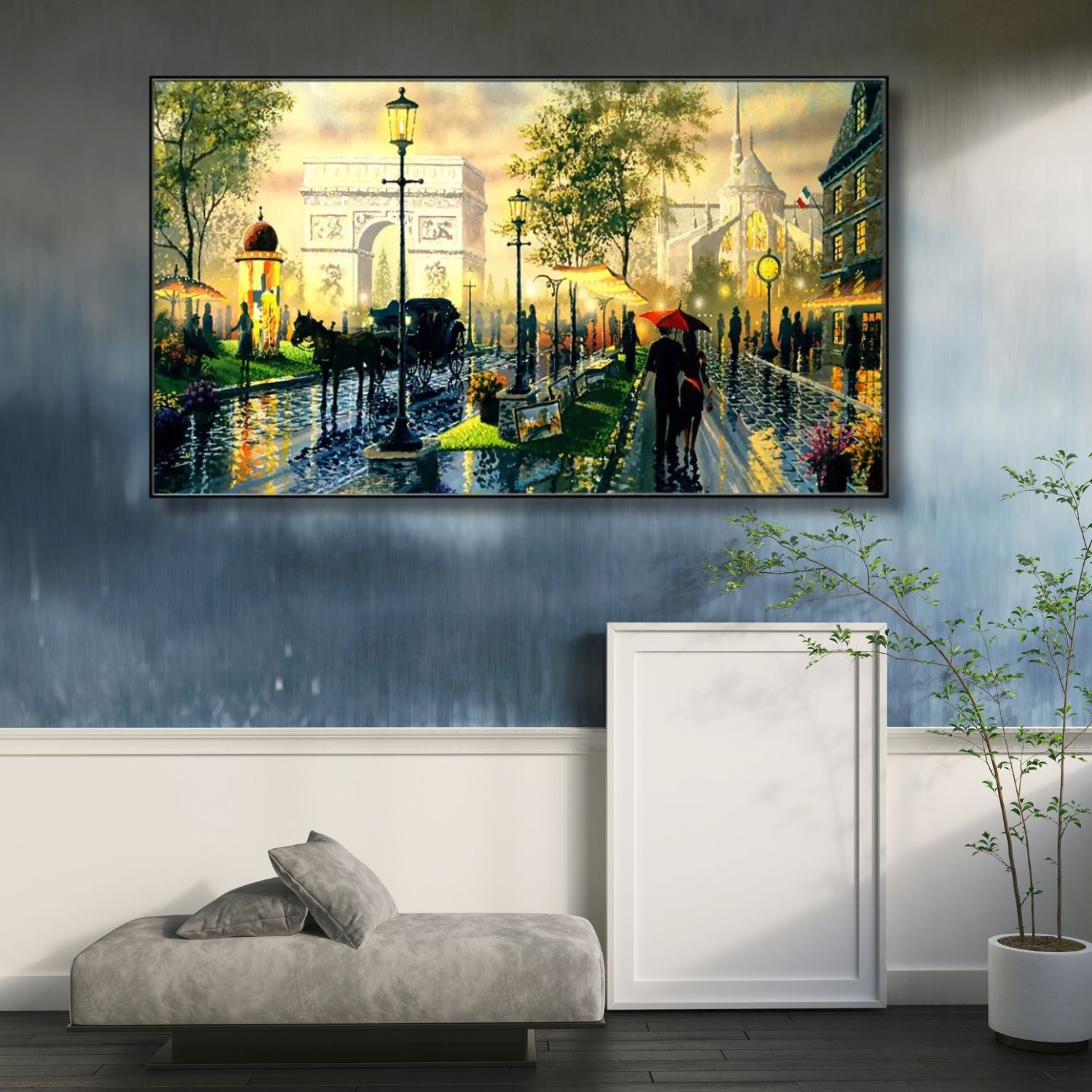 Romantic Parisian Street Scene With Arch Canvas Wall Art