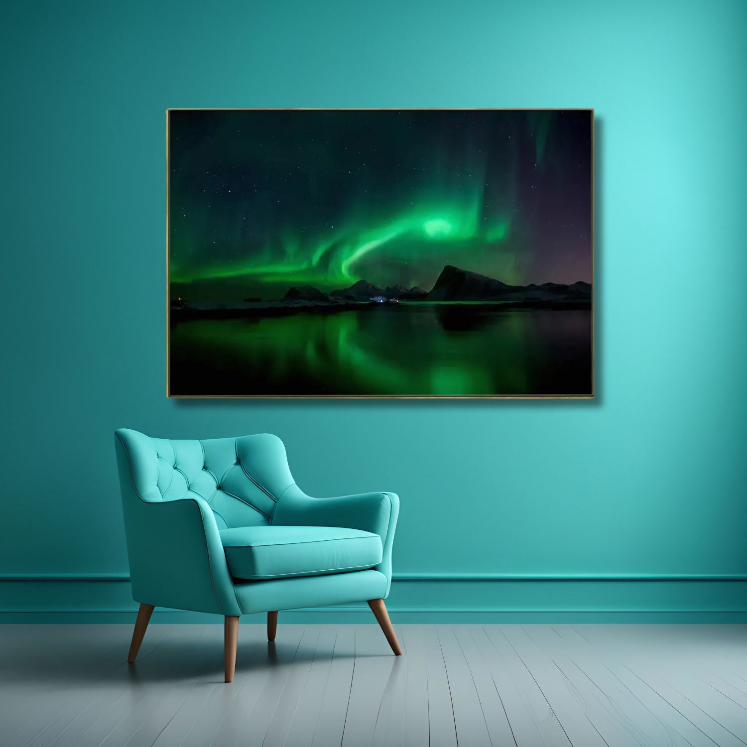 Abstract Northern Lights Over Lofoten Islands Framed Canvas Wall Art