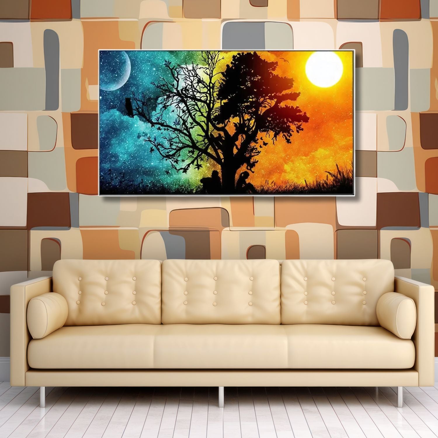 Vibrant Day and Night Fantasy Tree Canvas Wall Art