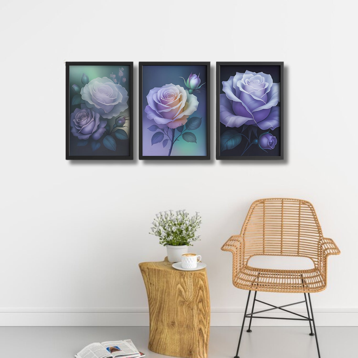 Elegant Purple Rose Canvas Wall Art Set for Modern Interiors