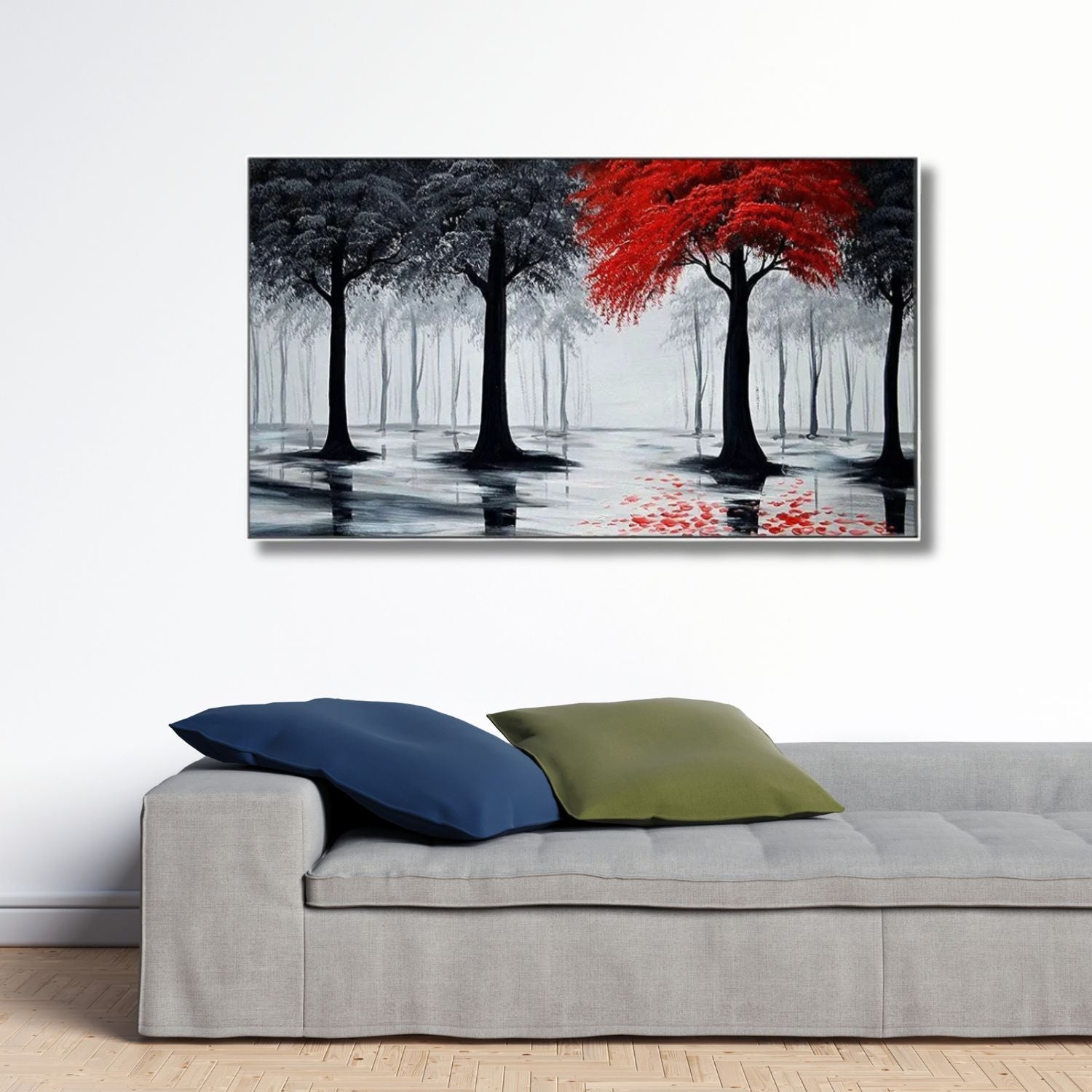 Charming Abstract Crimson & Ebony Forest Canvas Wall Art Decor
