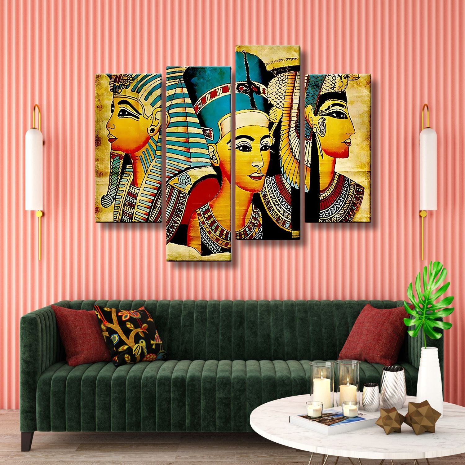 Ancient Egyptian Pharaohs Canvas Wall Art 4-Panels Framed Set