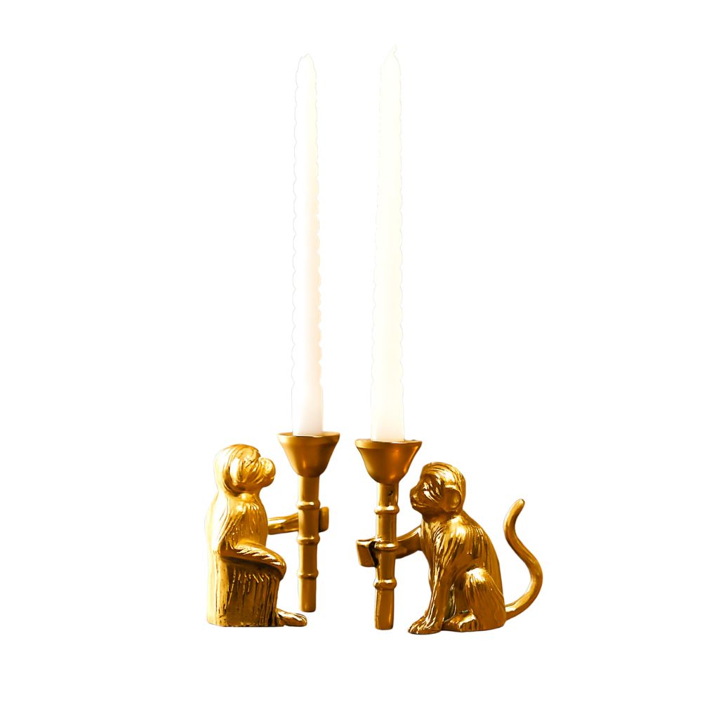 Elegant Golden Monkey Candle Holder Set of 2 For Home Decor