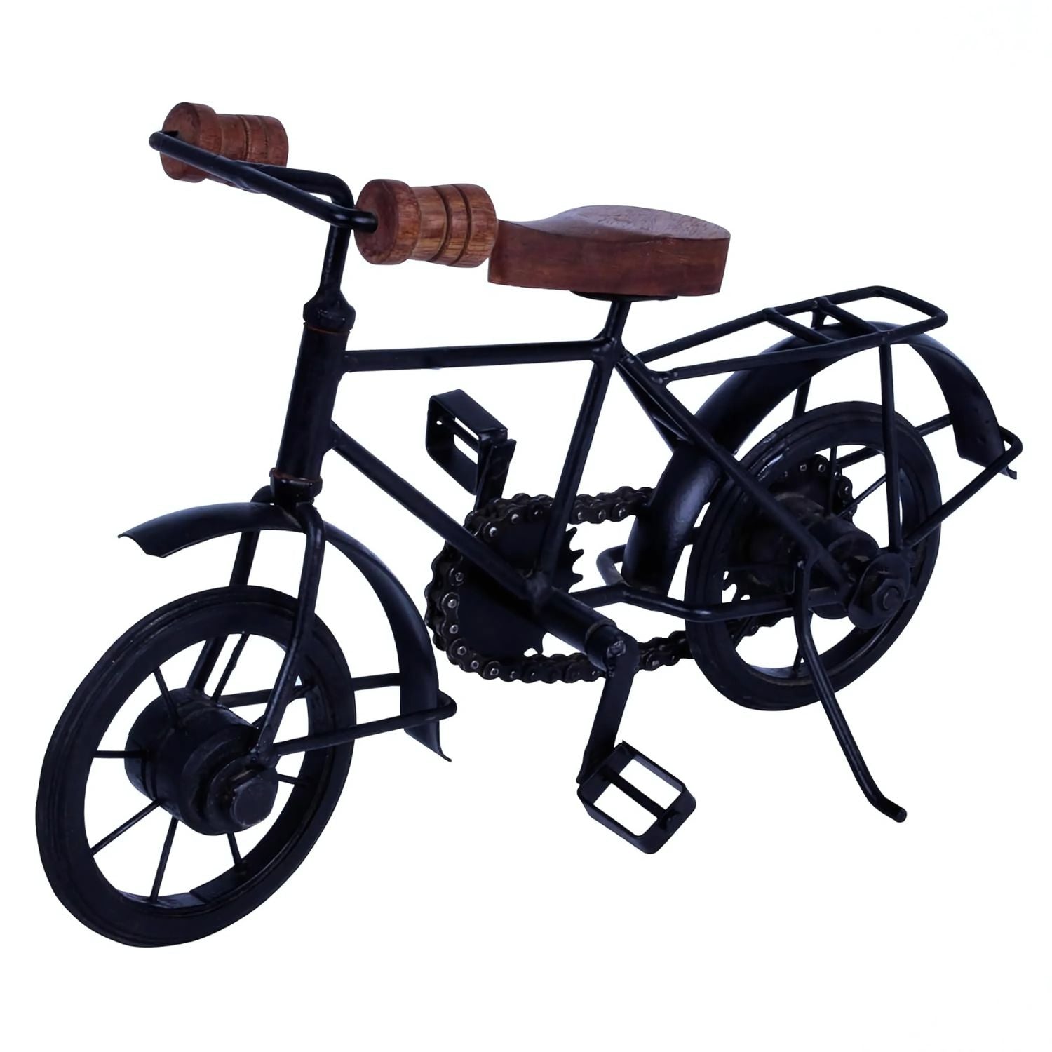 Vintage Black Bicycle Showpiece With Wooden Handle And Seat