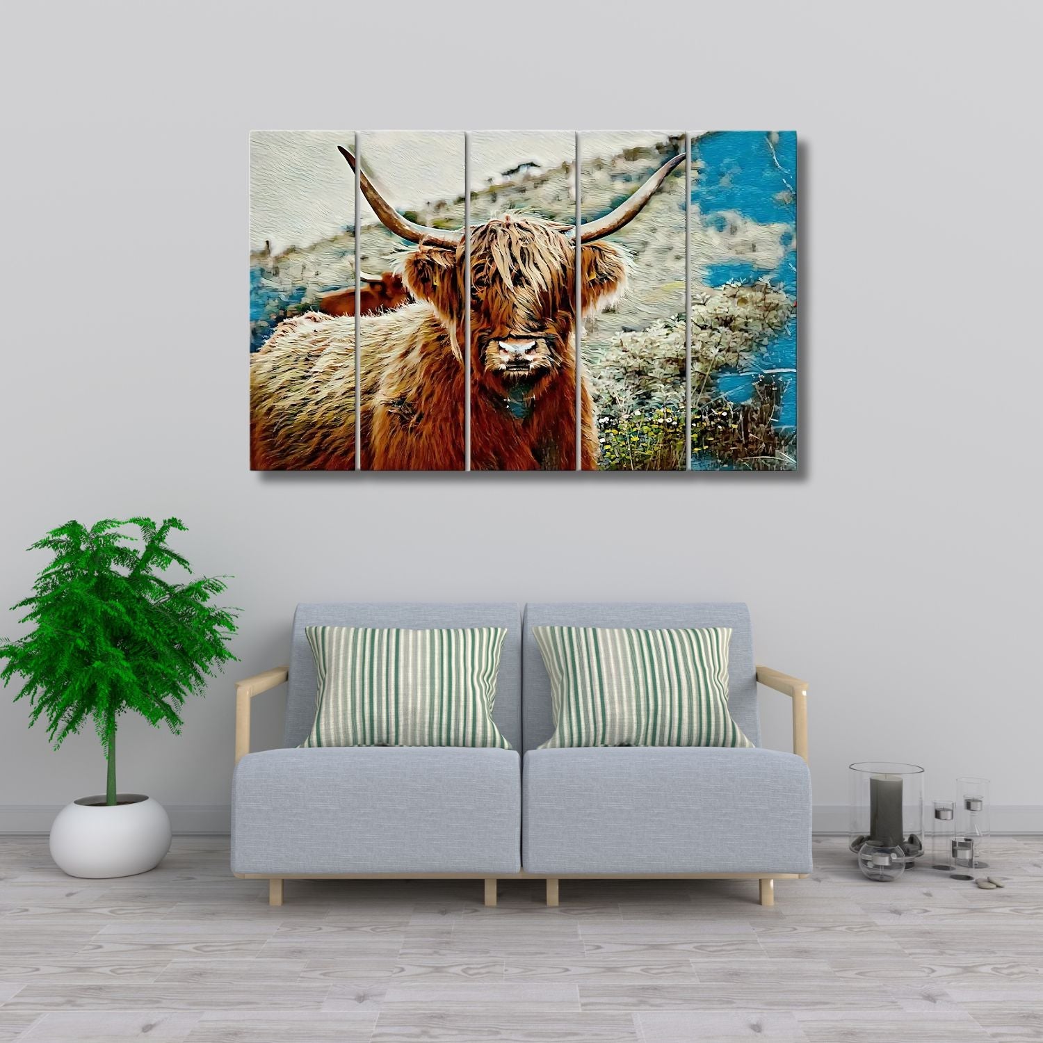 Abstract Hairy Bull Rustic Landscape Multi Panel Canvas Wall Art