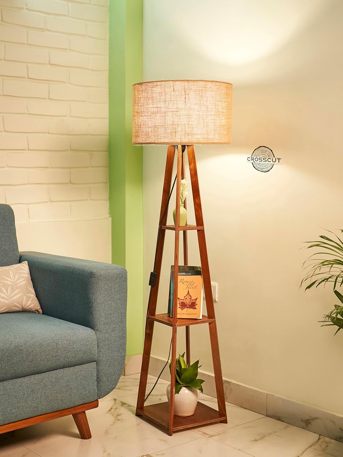 Wooden Floor Lamp With Shelves - Elegant Lighting For Living Room & Bedroom