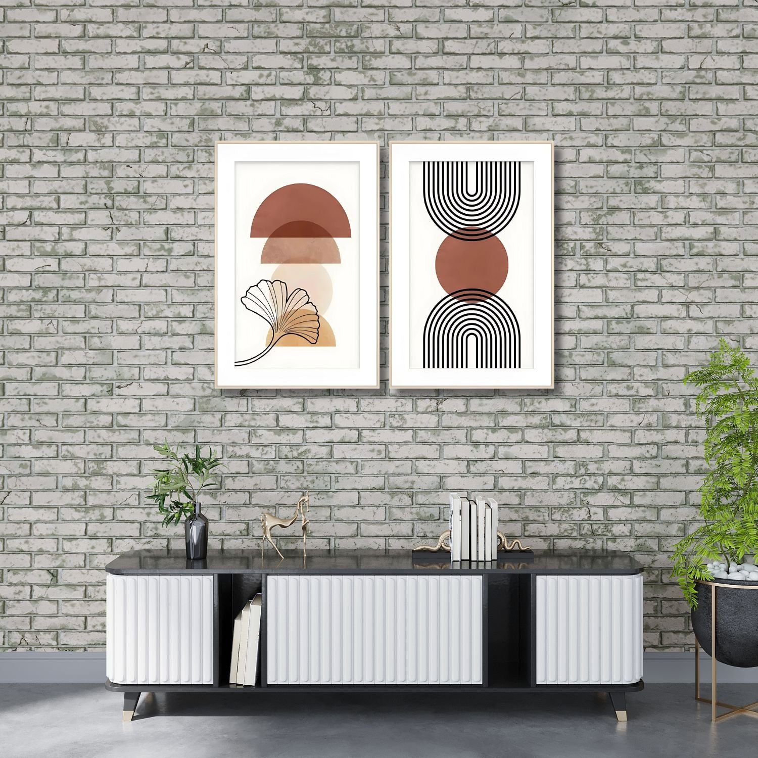 Boho Geometric & Line Art - Set of 2 Minimalist Framed Wall Prints