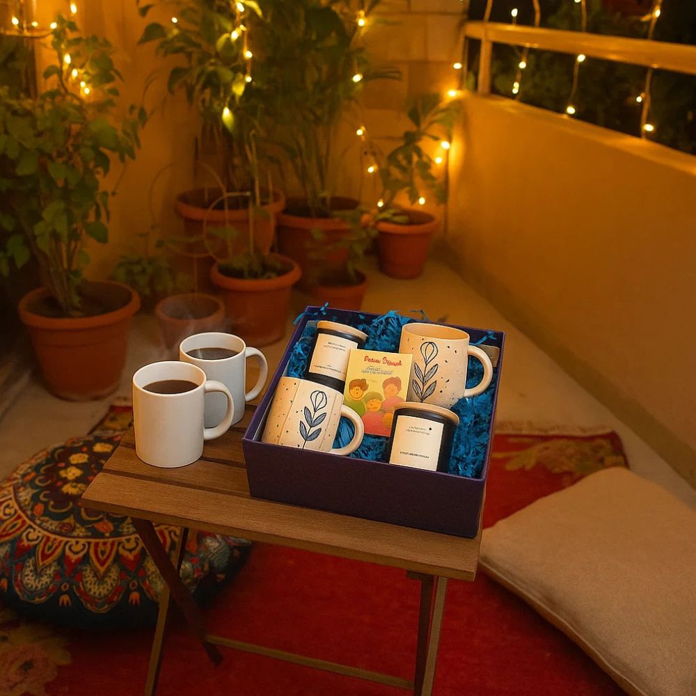 Sips & Sparks Diwali Gift Box With Hand-Painted Mugs & Scented Candles