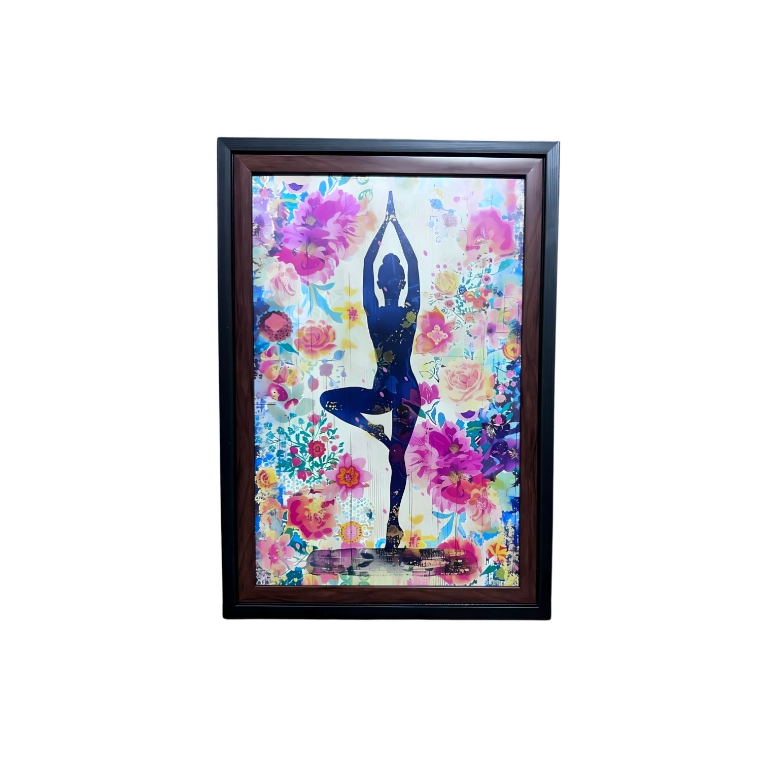 Elegant Floral Yoga Girl Painting With Frame - Spiritual Wall Art For Home