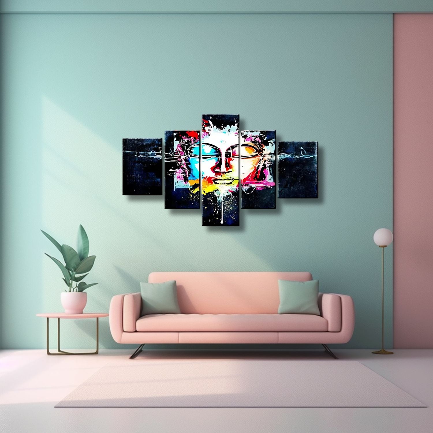 Elegant Colorful Abstract Buddha Face 5-Piece Framed Canvas Art