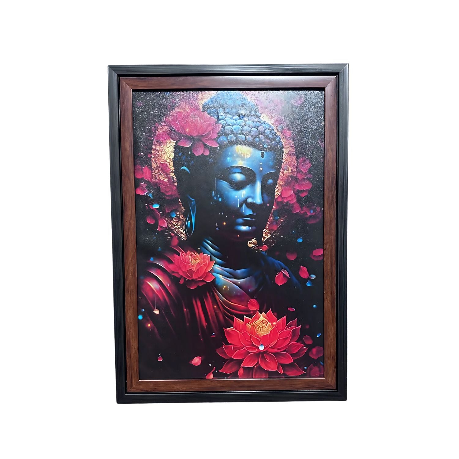Peaceful Blue Buddha With Lotus Flowers Spiritual Wall Art Decor