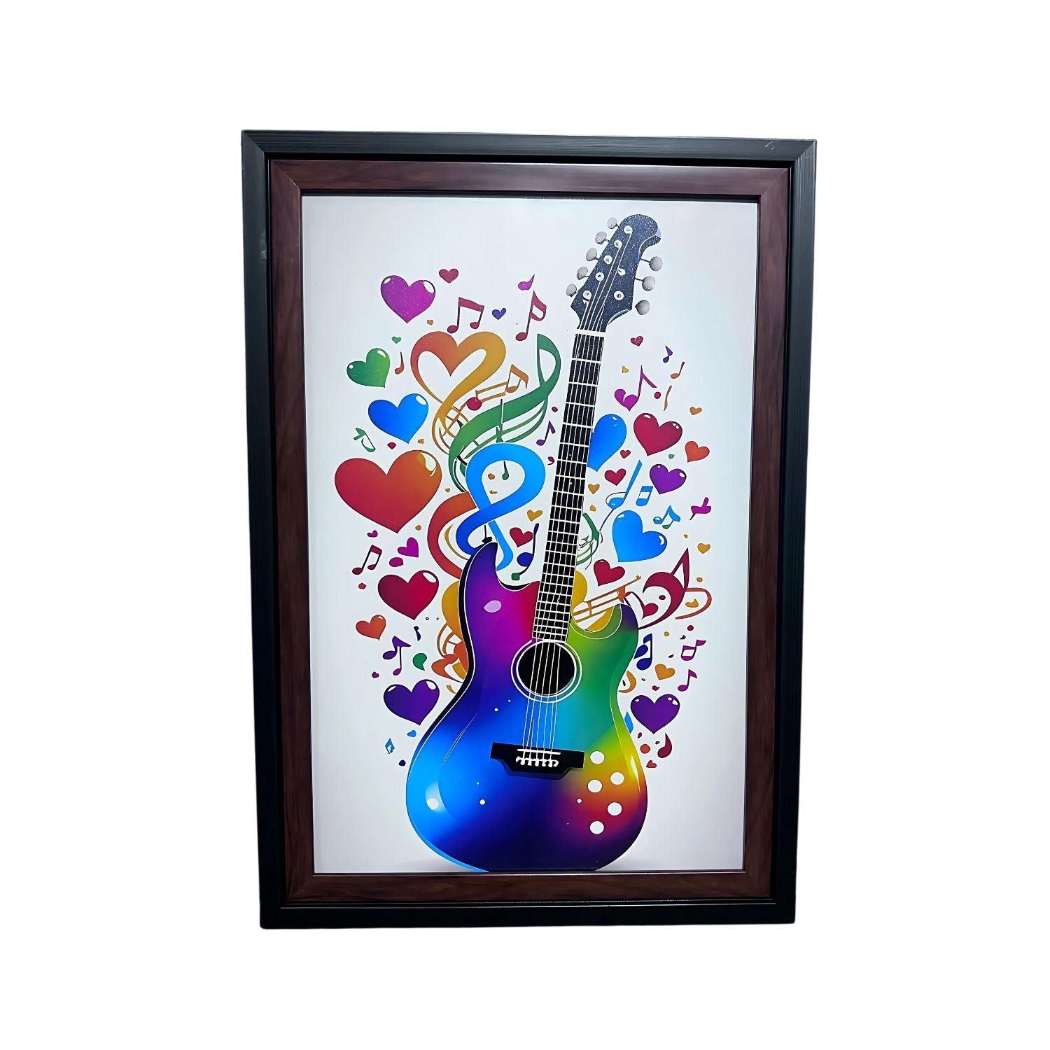Colorful Guitar Wall Art with Musical Notes - Vibrant Framed Decor Print