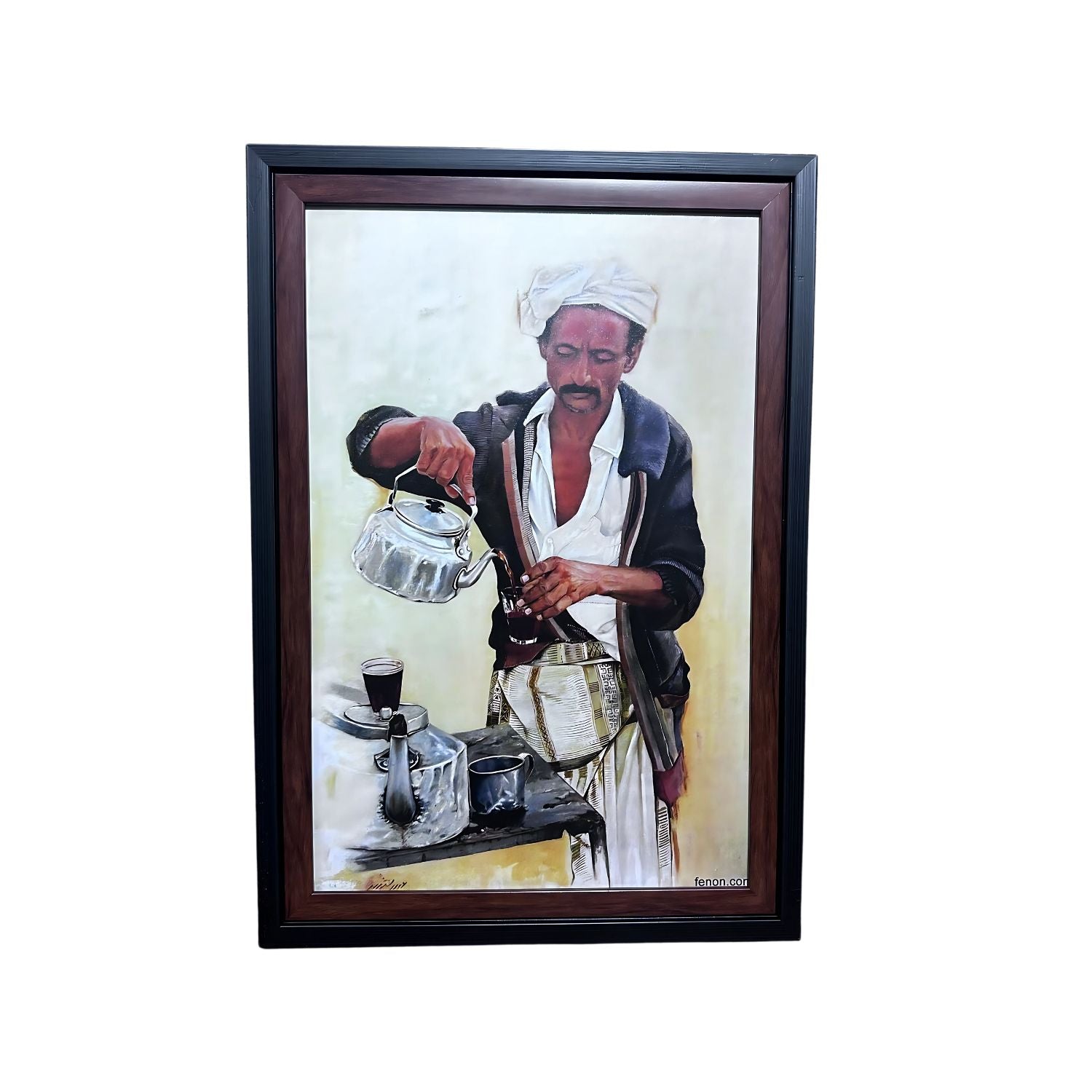 Traditional Coffee Ceremony Art - Framed Ethnic Wall Painting Of Barista Pouring