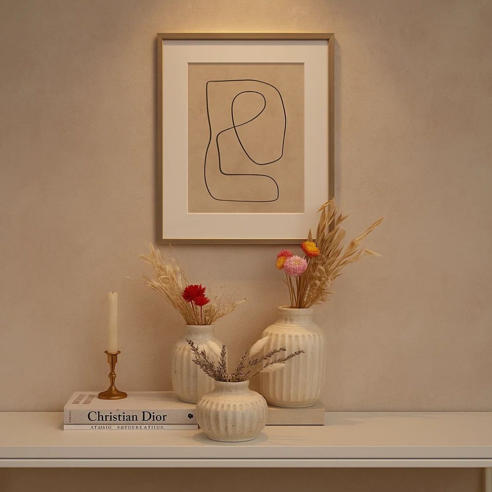 Rustic Handmade Ceramic Pottery Vase Set of 3 With Dried Bunch