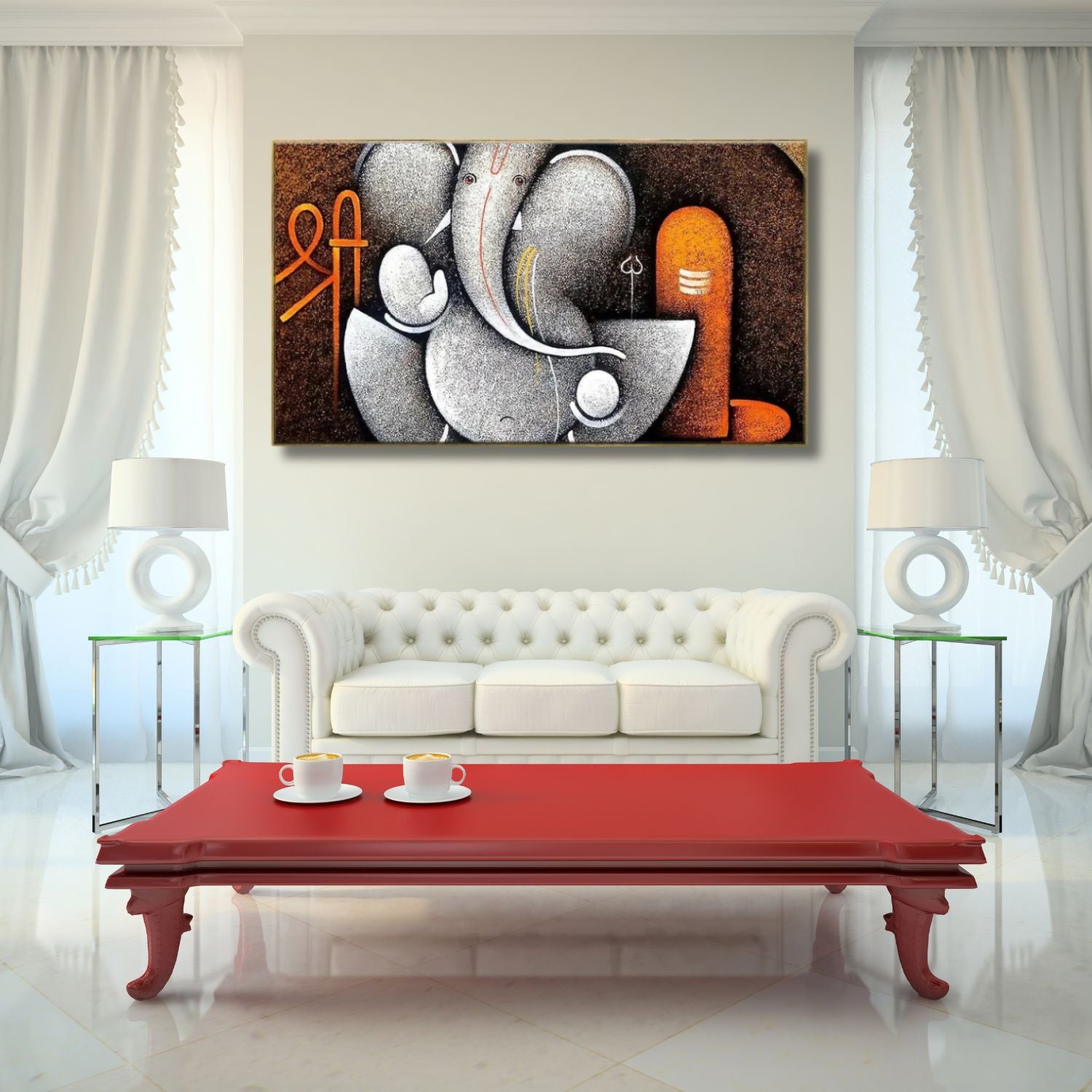 Abstract Ganesha With Shivling Spiritual Canvas Panoramic Wall Art