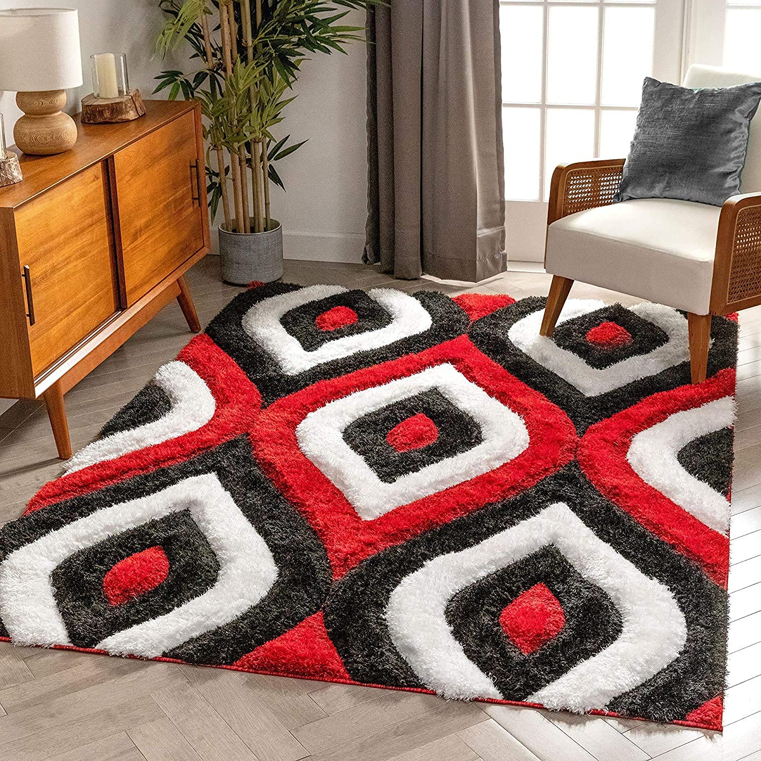 Bold Geometric Concentric Squares Rug - Nestern