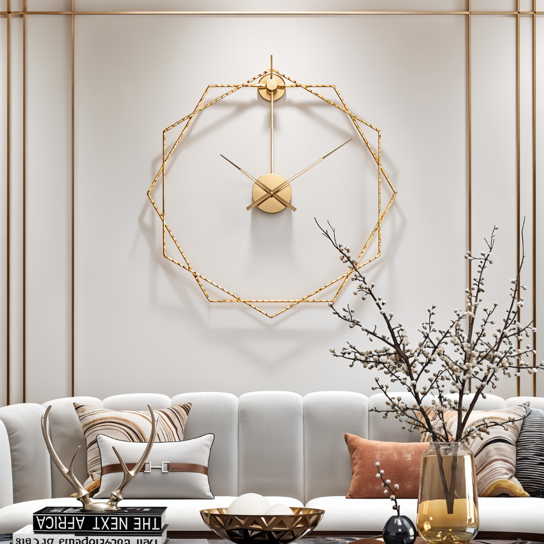 Geometric Hexagon Metal Wall Clock – Modern Luxury Design