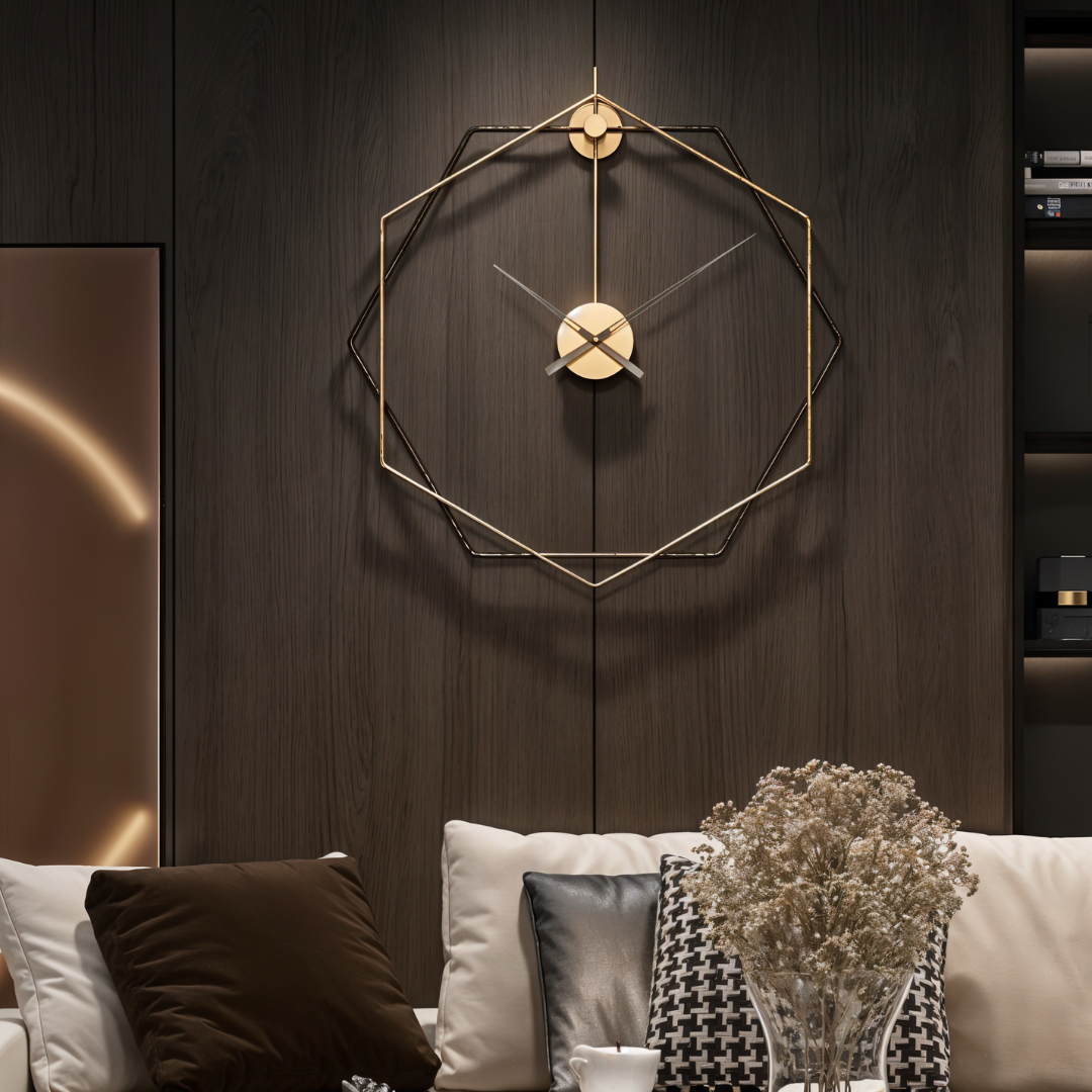 Geometric Hexagon Metal Wall Clock – Modern Luxury Design