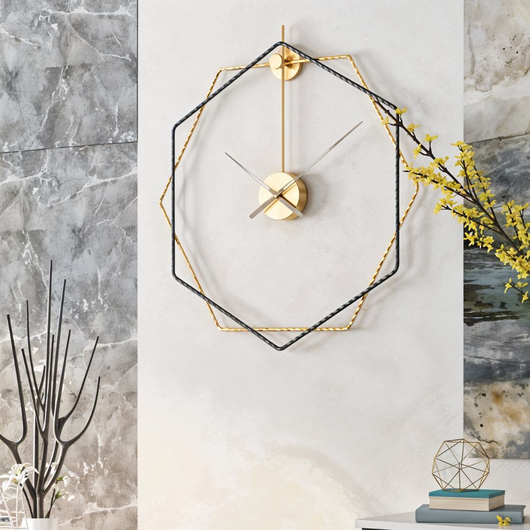 Geometric Hexagon Metal Wall Clock – Modern Luxury Design