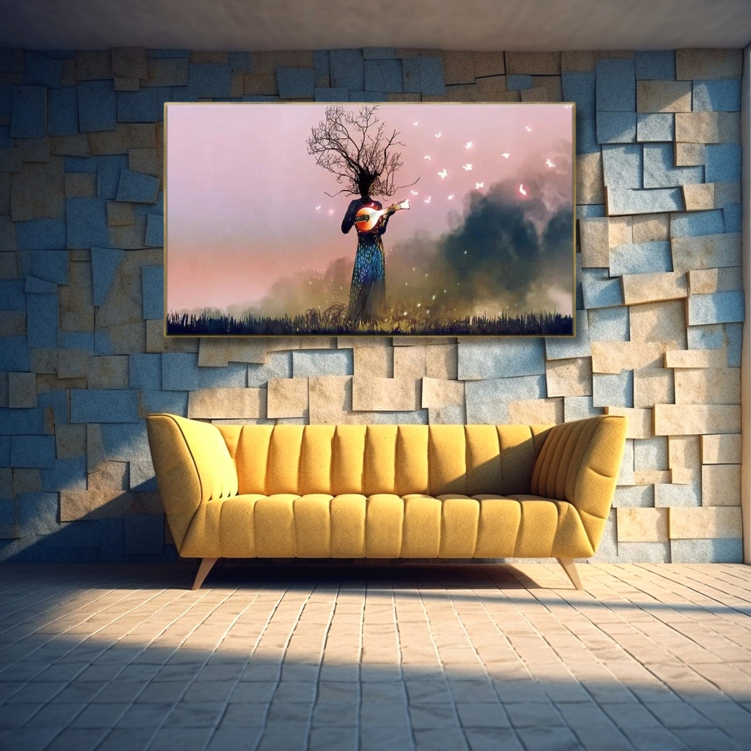 Beautiful Surreal Artwork of Tree Woman Playing Guitar