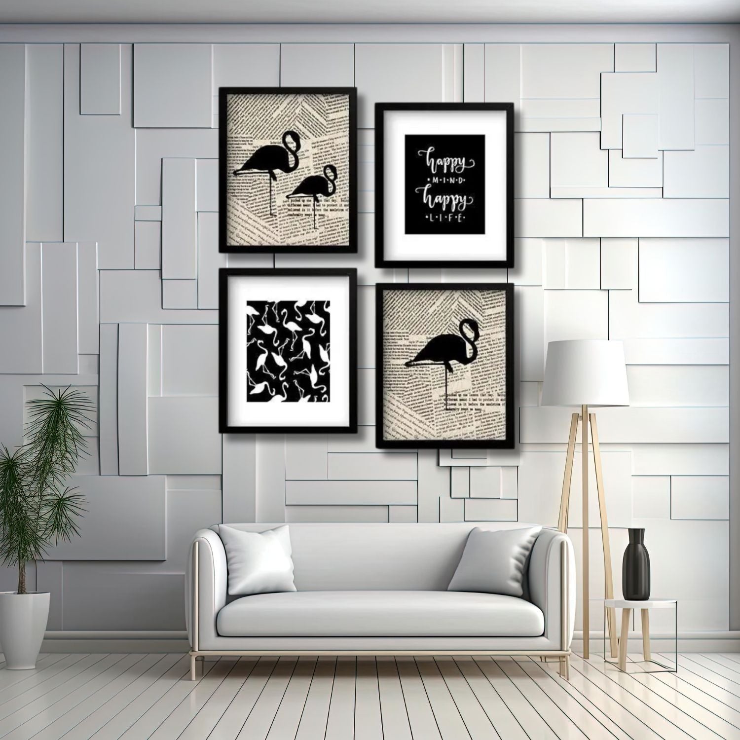 Elegant Black Flamingo and Quote Wall Frame Set for Modern Decor