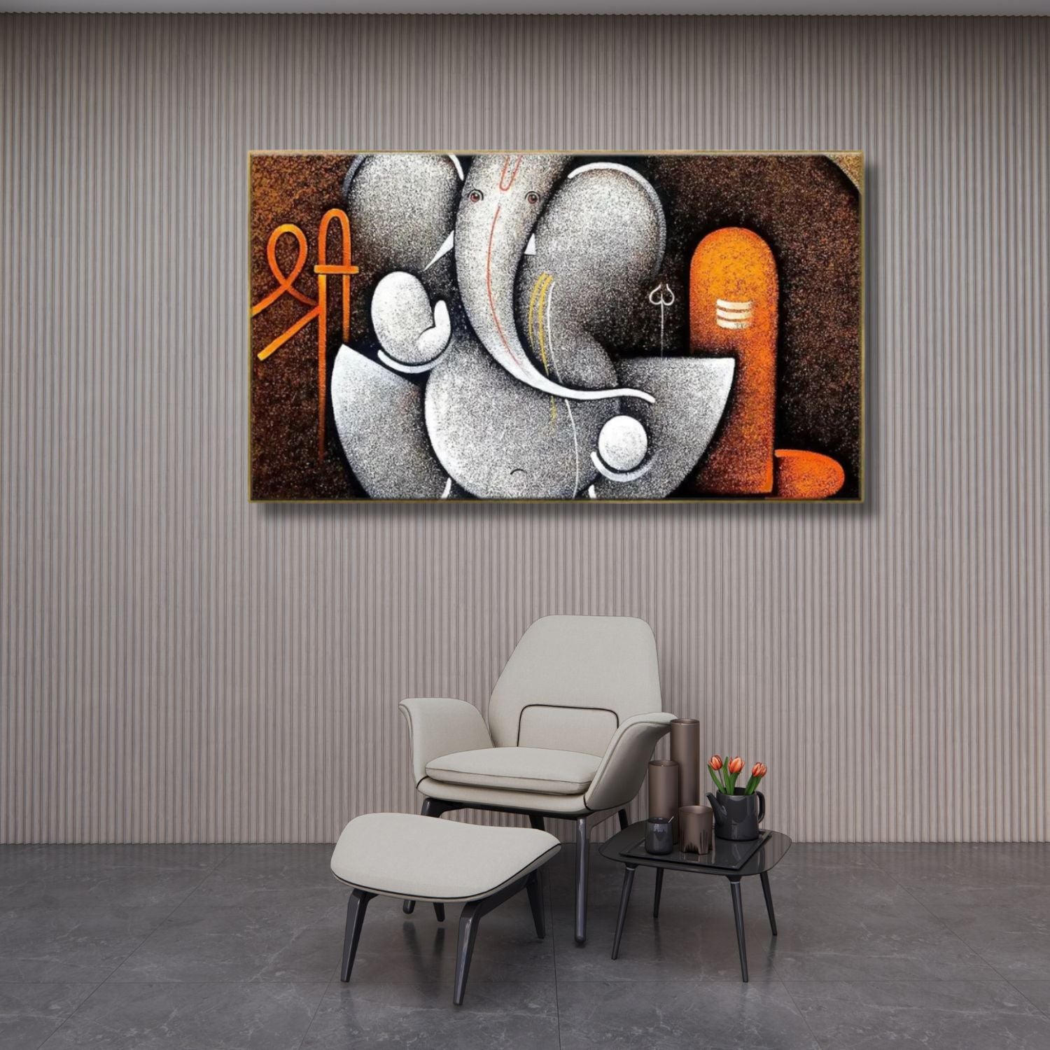 Abstract Ganesha With Shivling Spiritual Canvas Panoramic Wall Art