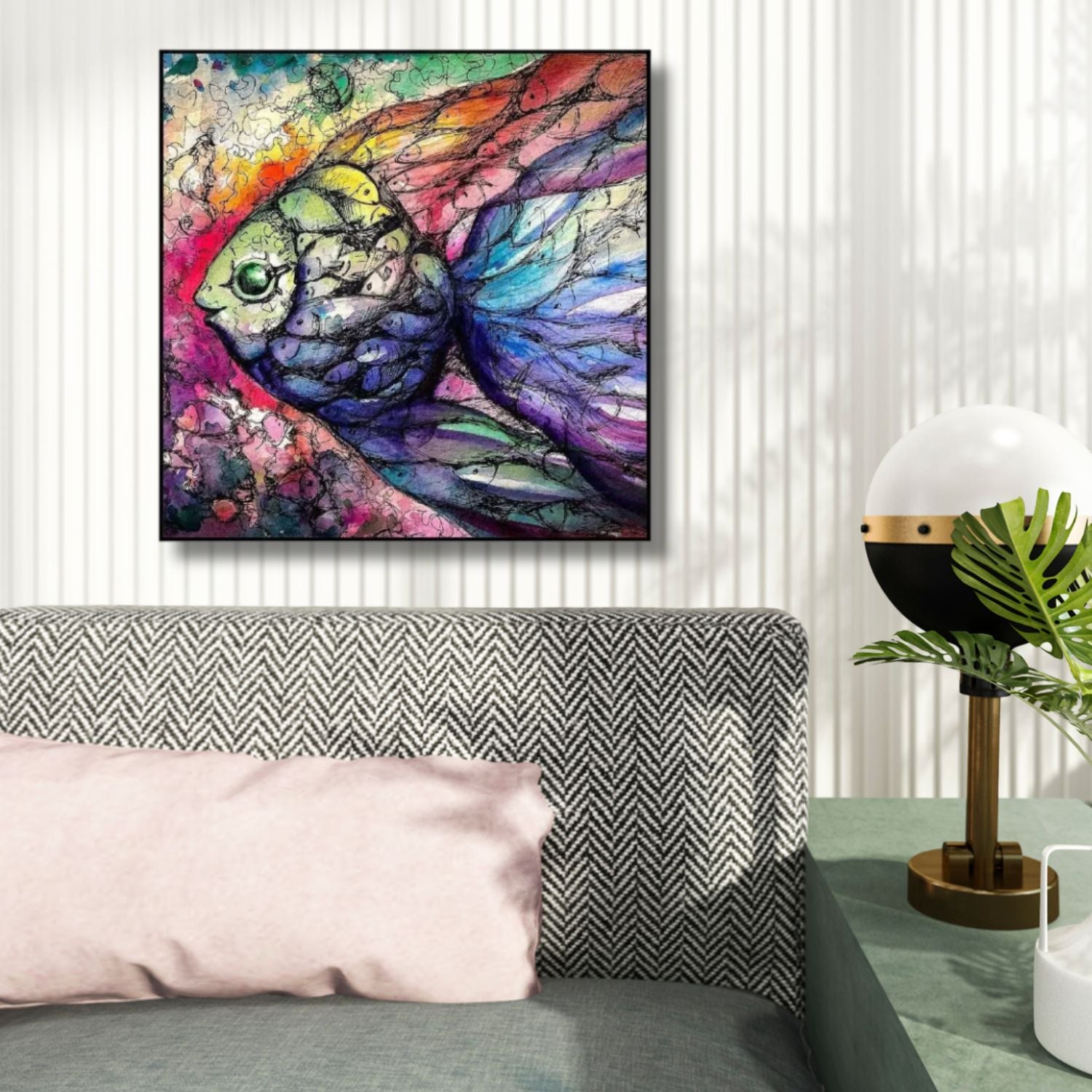 Vivid Aquatic Dreams - Abstract Colorful Fish Canvas Wall Art With Frame