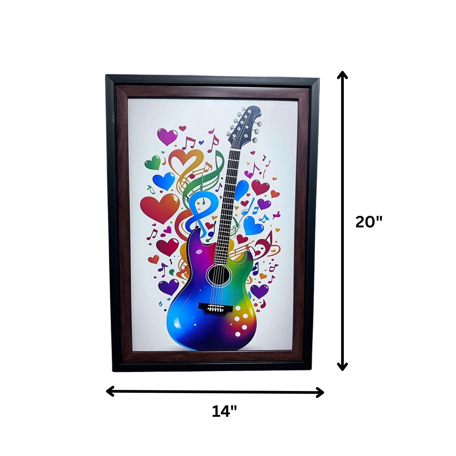 Colorful Guitar Wall Art with Musical Notes - Vibrant Framed Decor Print