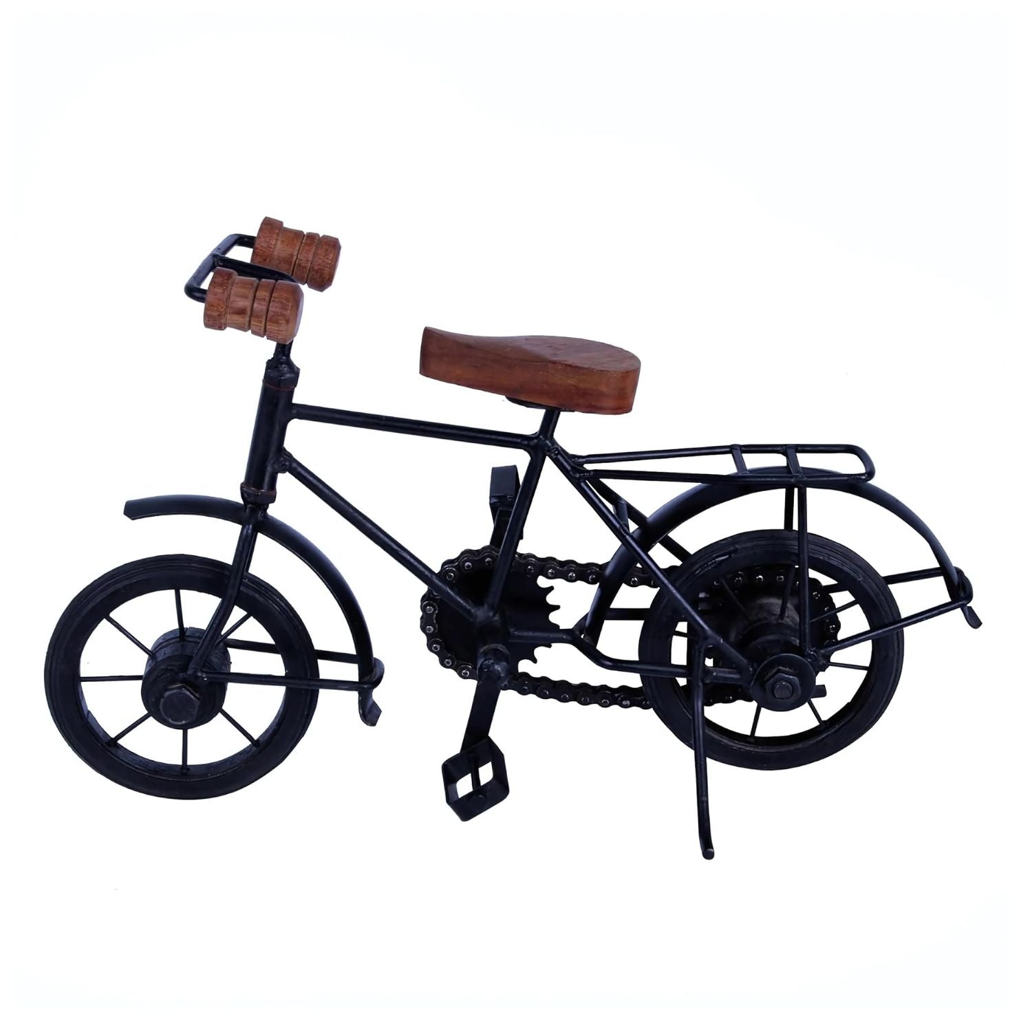 Vintage Black Bicycle Showpiece With Wooden Handle And Seat