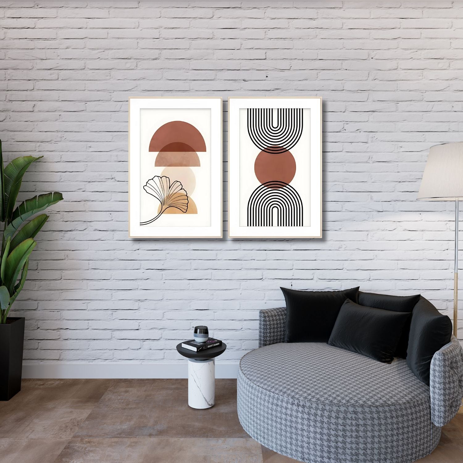 Boho Geometric & Line Art - Set of 2 Minimalist Framed Wall Prints