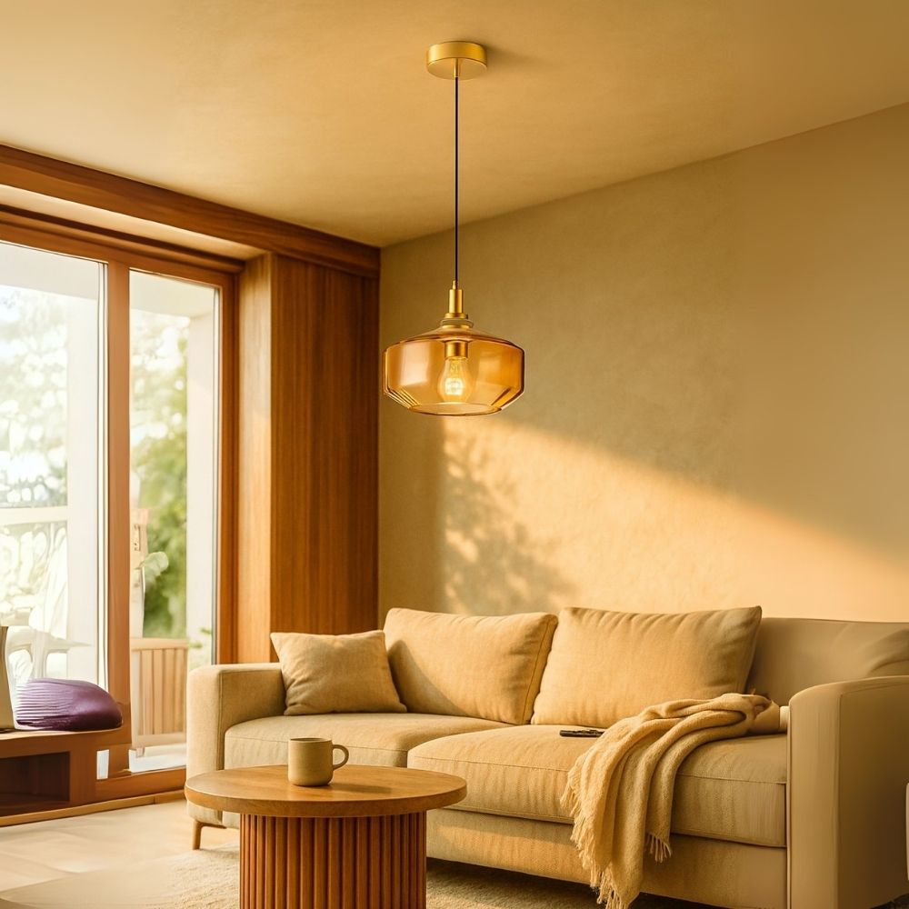 Modern Amber, Green and Coffee Glass Pendant Light With Metal Ceiling Fixture