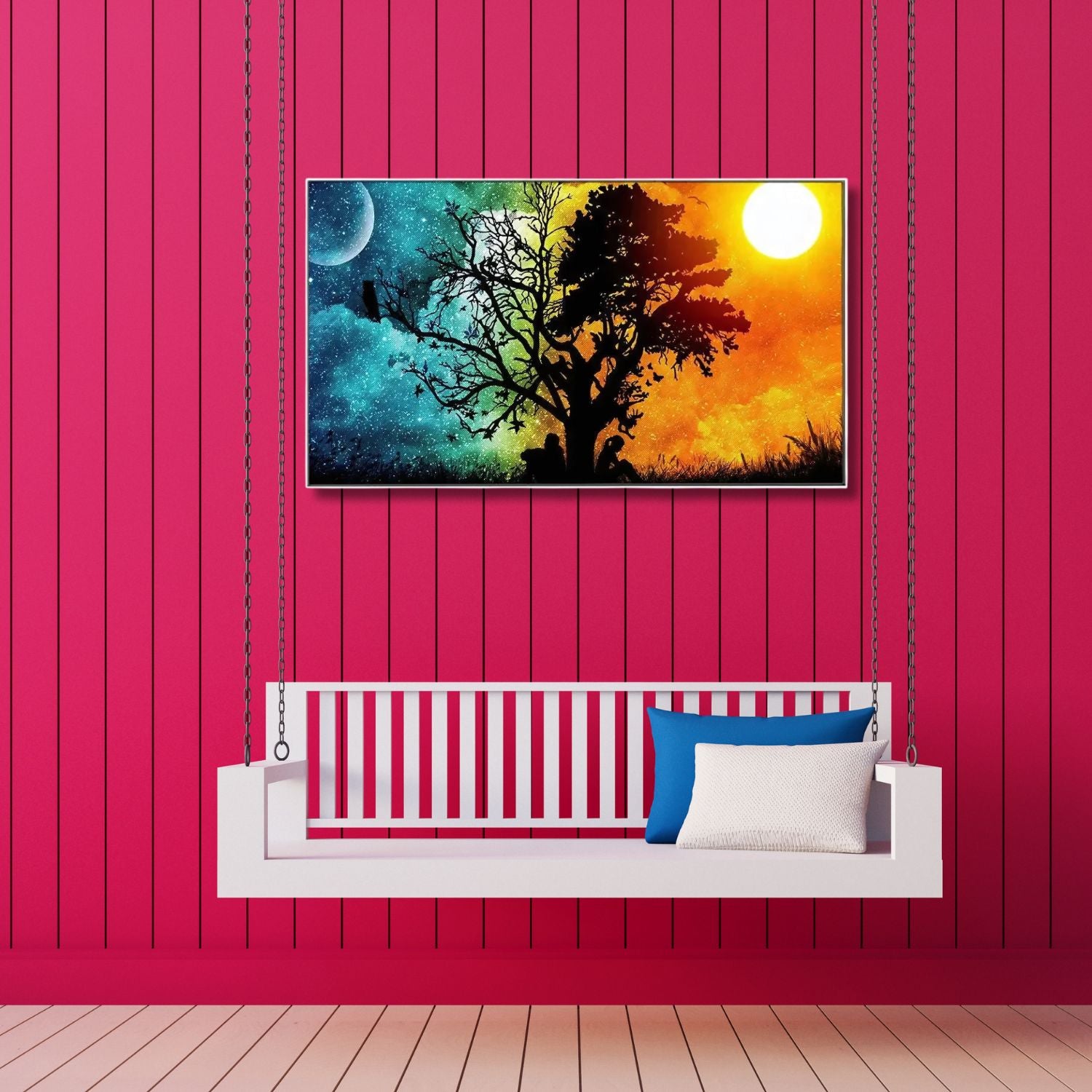Vibrant Day and Night Fantasy Tree Canvas Wall Art