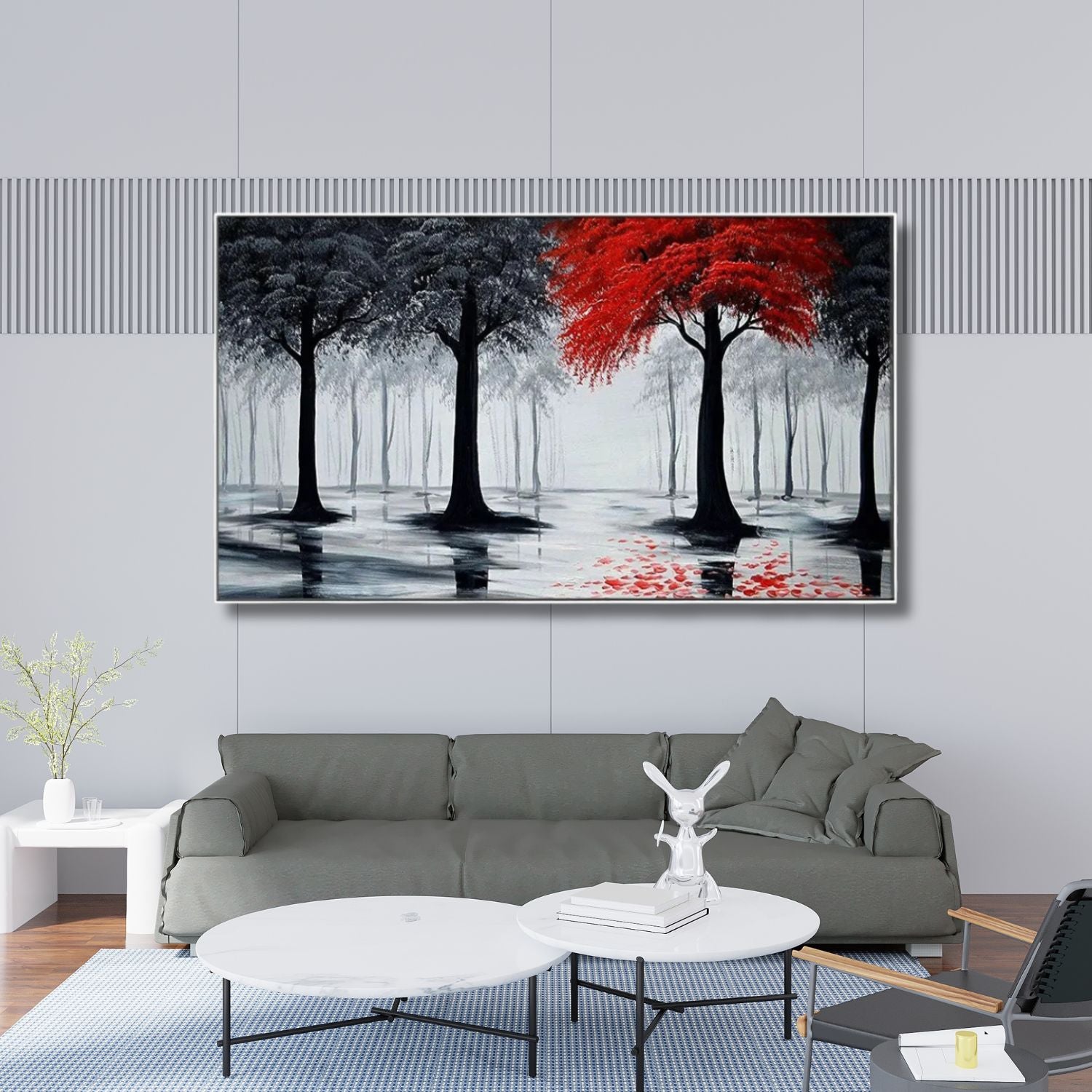 Charming Abstract Crimson & Ebony Forest Canvas Wall Art Decor
