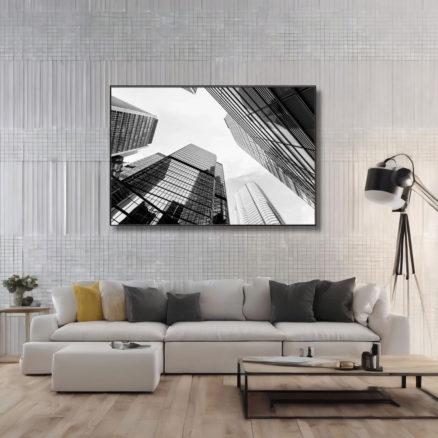 Skyscraper Reflection Monochrome Art - Modern Cityscape Framed Print