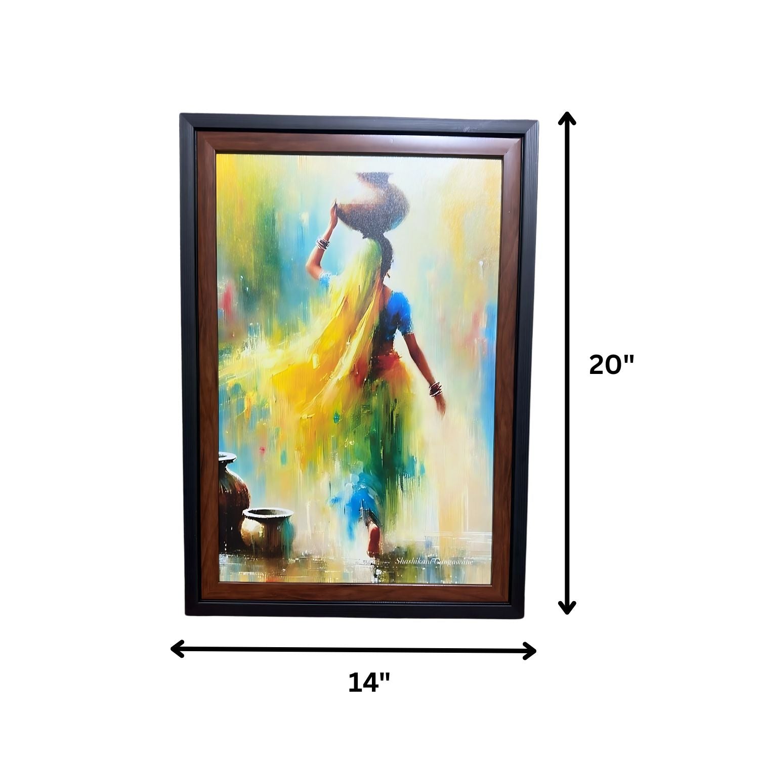 Graceful Indian Village Woman Painting With Pot - Framed Wall Art Decor