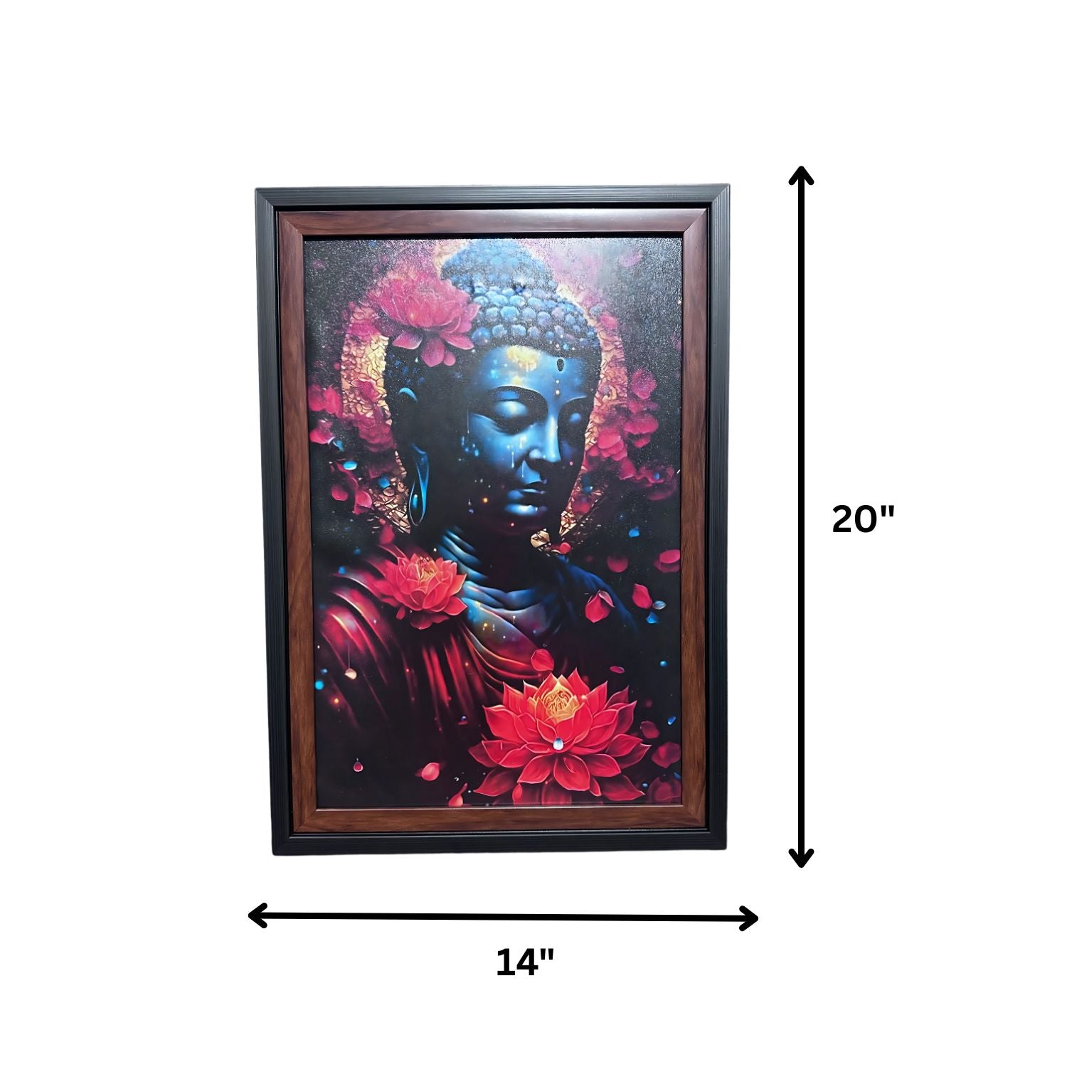 Peaceful Blue Buddha With Lotus Flowers Spiritual Wall Art Decor