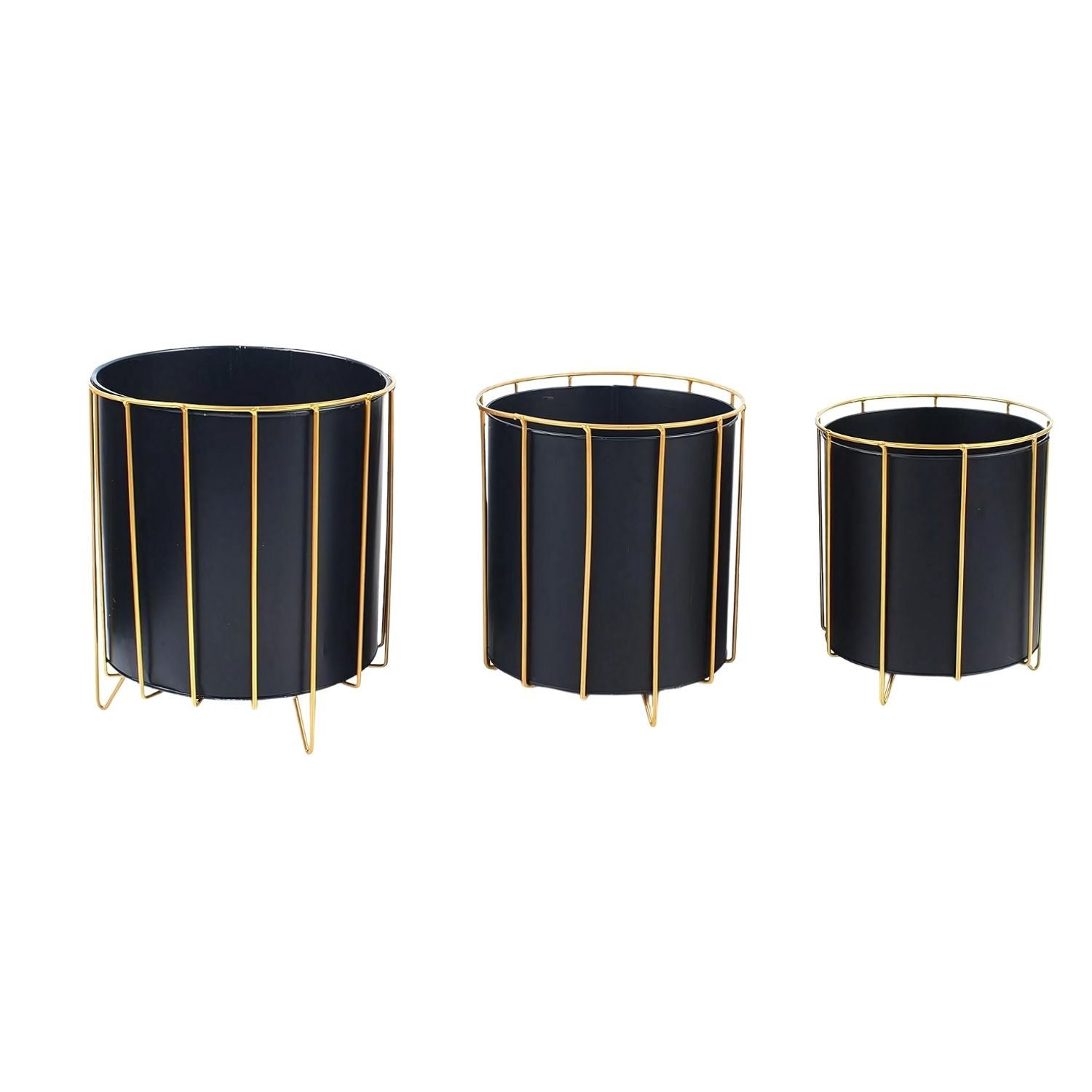 Modern Round Metal Plant Stand Set With Gold Frame - 3 Sizes