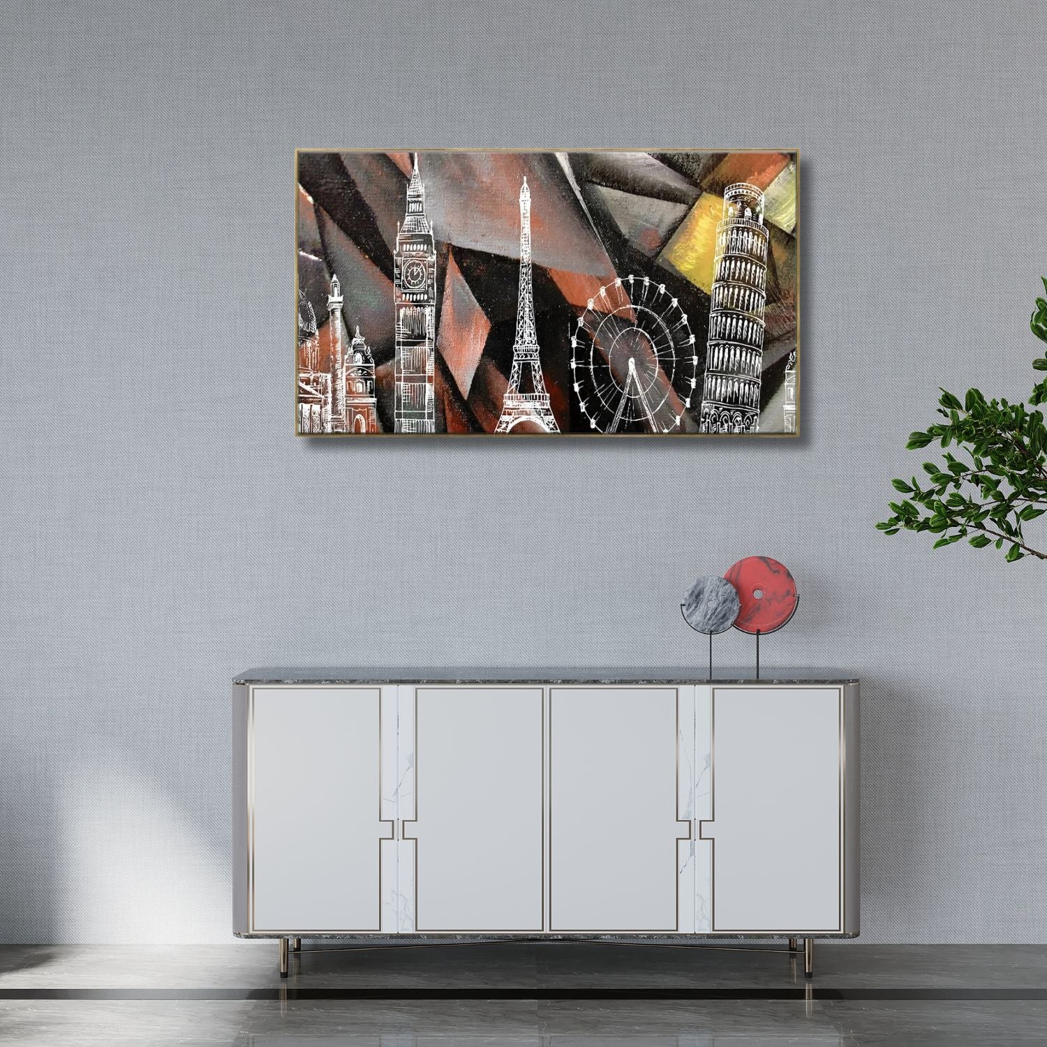 Stylish Wall Art Showcasing World Famous Monuments Scenery Painting