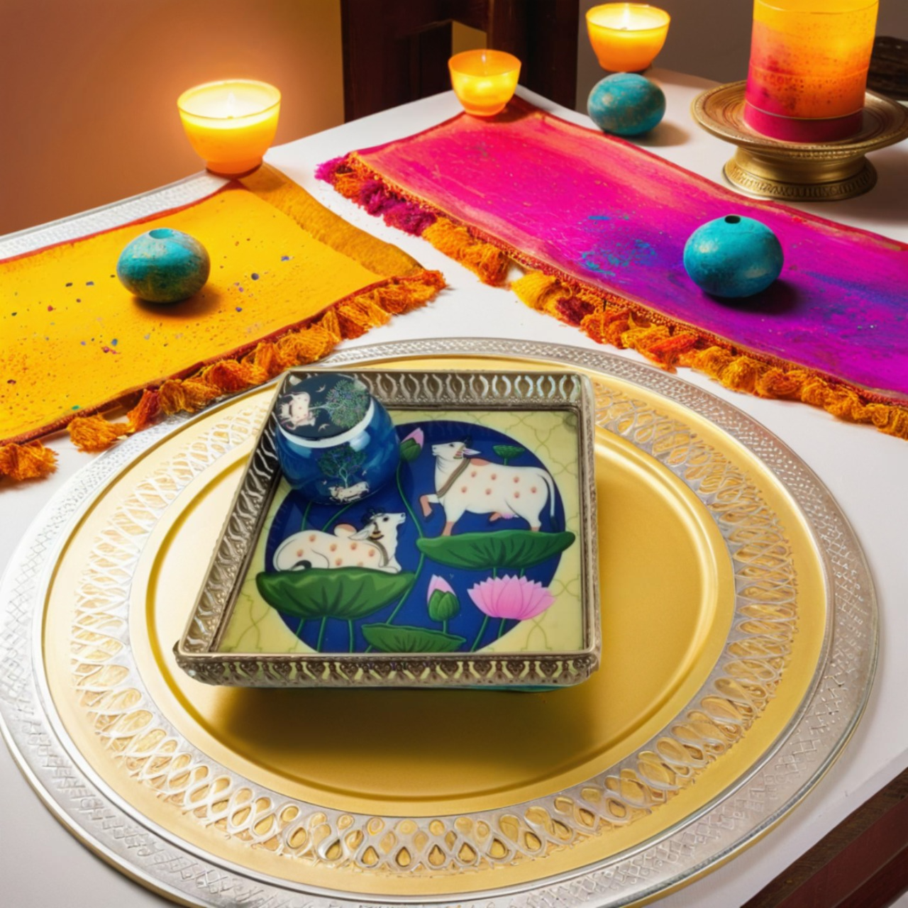 Exquisite Royal Cow-Themed Decorative Tray & Jar – A Fusion of Art & Elegance - Nestern