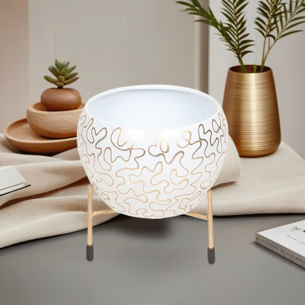 Elegant Black & Gold Decorative Planter with Metal Stand