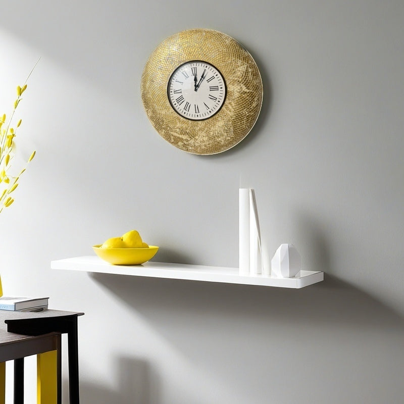 Cracked Mosaic Design Wall Clock with Roman Numerals - Artistic Home Décor