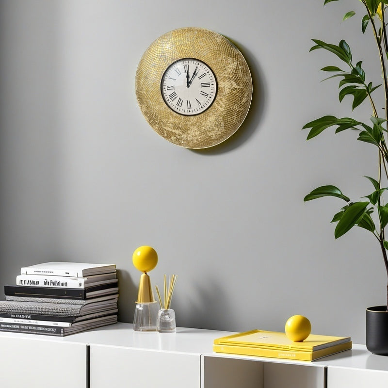 Cracked Mosaic Design Wall Clock with Roman Numerals - Artistic Home Décor