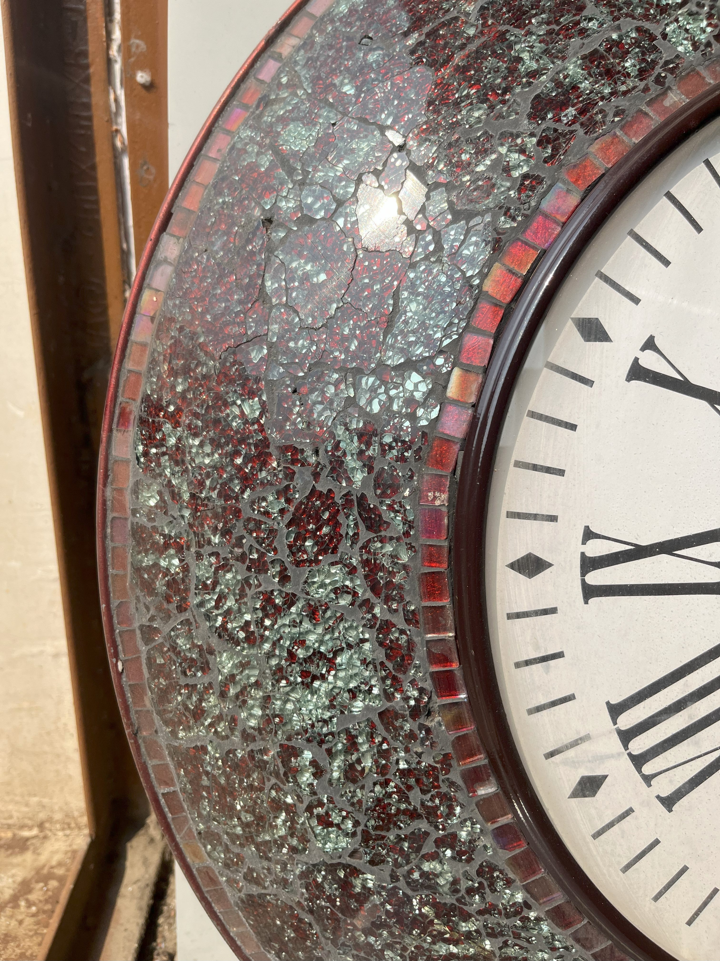 Rustic Green Mosaic Wall Clock with Roman Numerals - Timeless Home Décor - Nestern