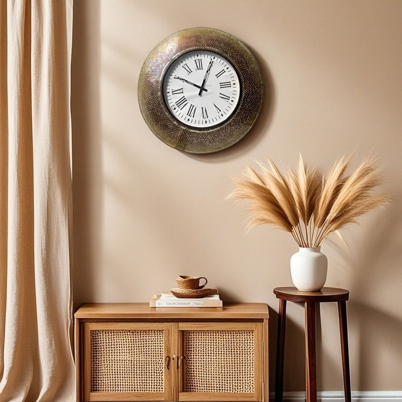 Elegant Mosaic Wall Clock with Roman Numerals - Classic Home Décor - Nestern