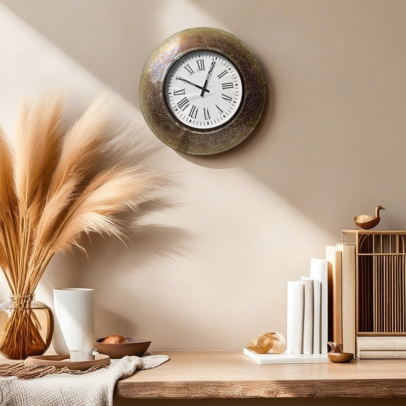 Elegant Mosaic Wall Clock with Roman Numerals - Classic Home Décor - Nestern
