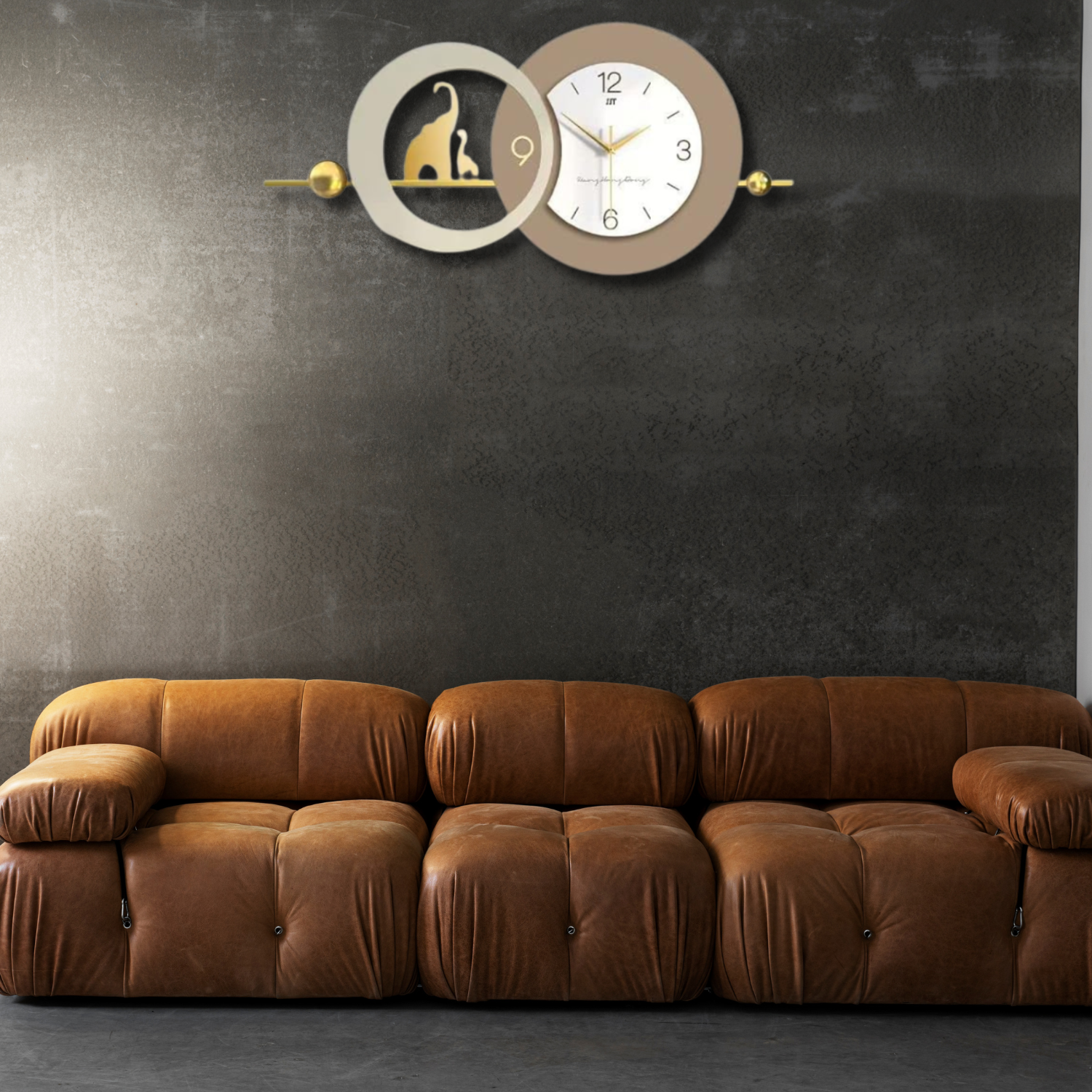 Stylish Wall Clock with Elephant Art – Modern Metal Frame for Living Room & Office Décor