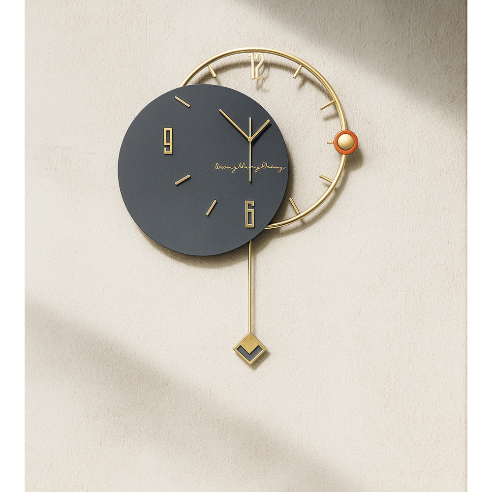 Geometric Wall Clock – Designer Gold Accent Piece