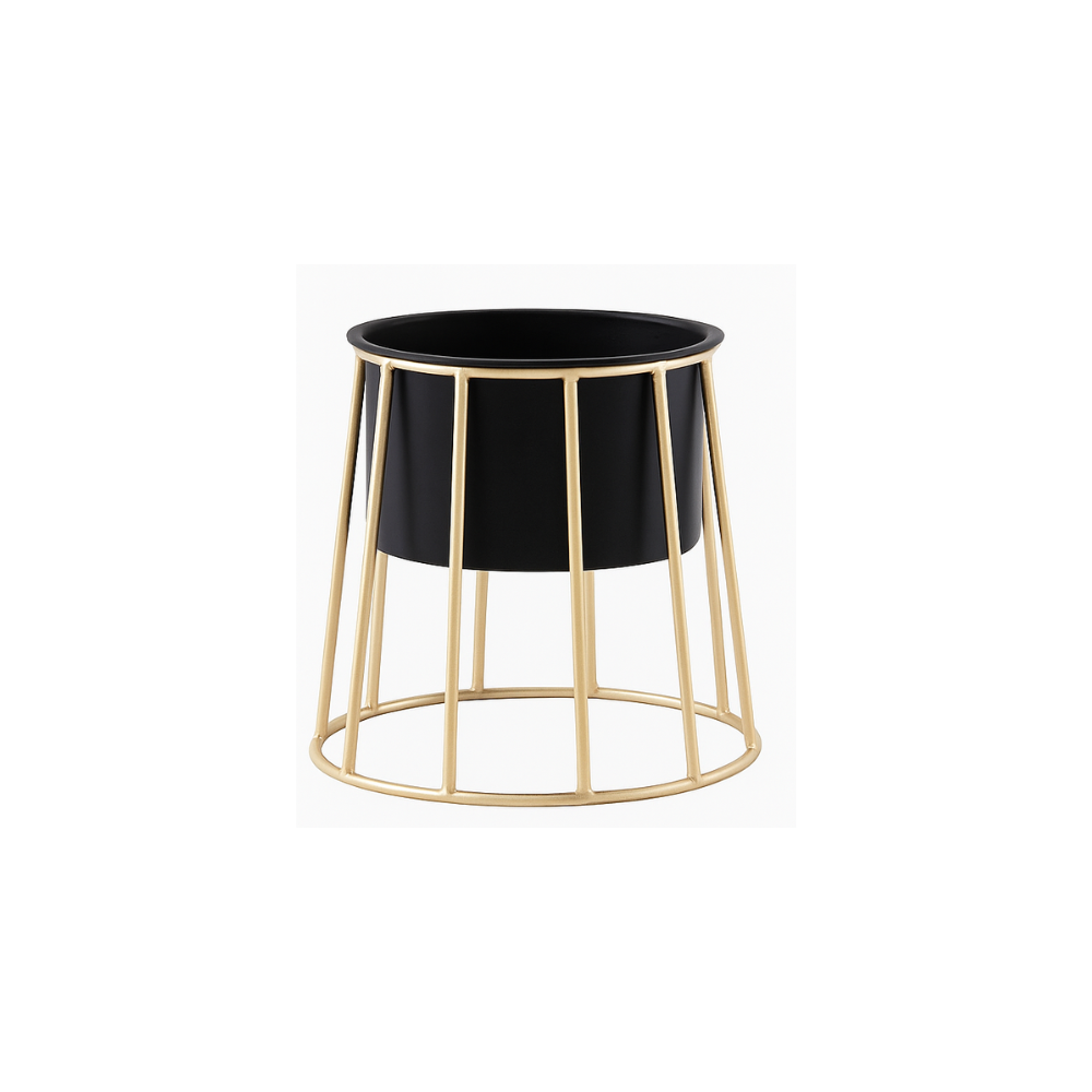 Modern Black Planter with Golden Metal Stand – Stylish Indoor Decor Pot