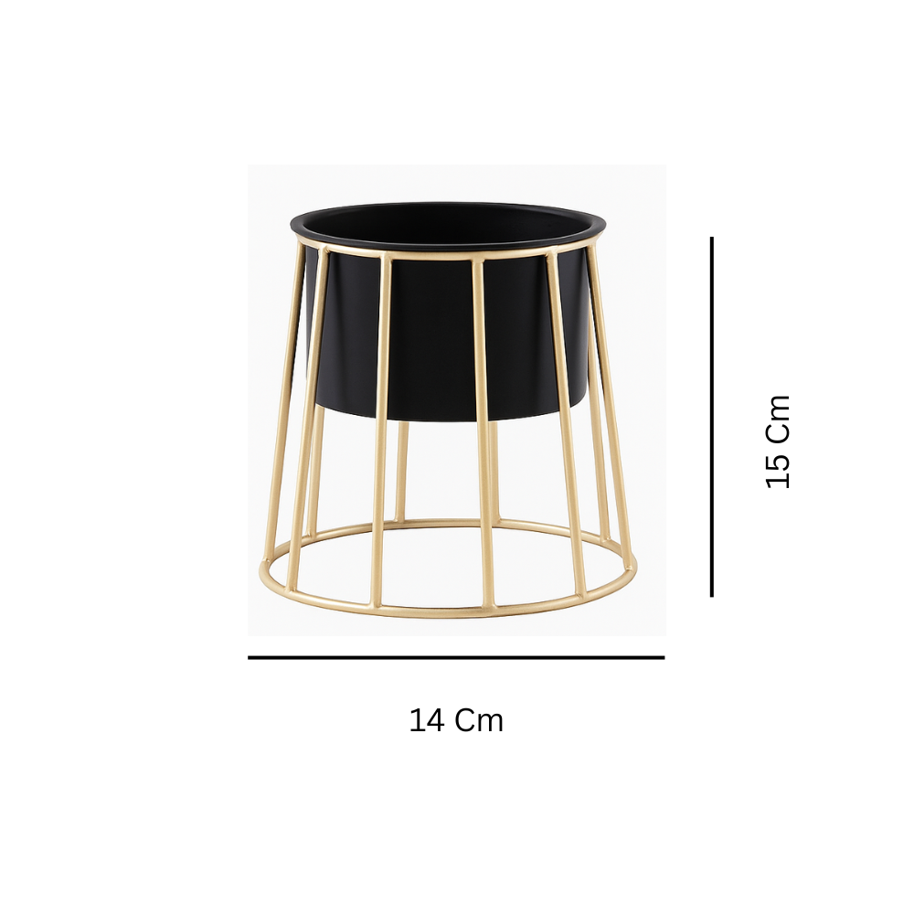 Modern Black Planter with Golden Metal Stand – Stylish Indoor Decor Pot