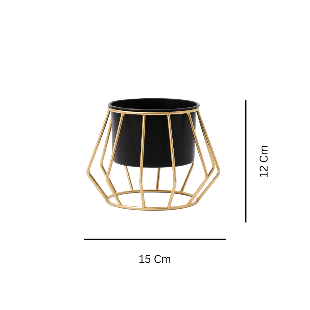 Geometric Gold Metal Stand Planter with Pot – Modern Indoor Plant Holder